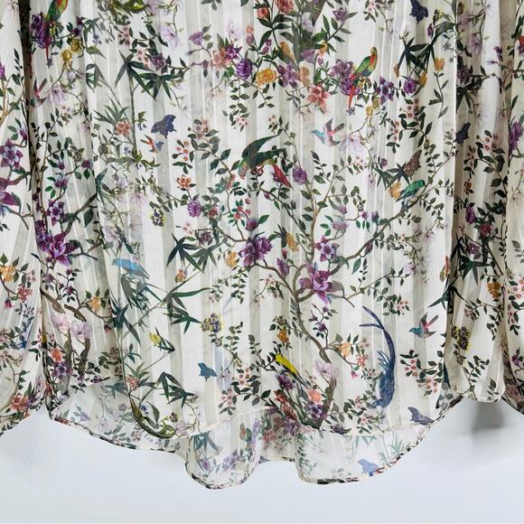 H&M cream green floral bird garden boho ruffle semi sheer top 8 - Picture 3 of 9